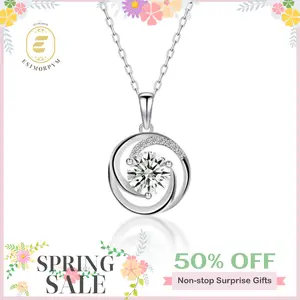 EOM Moissanite 2ct Swirl Pendant Necklace Sparkling Round Cut Design VVS Stone Copper Chain Elegant Jewelry for Wedding Engagement Anniversary Daily Wear Gift Mother's Day Gift