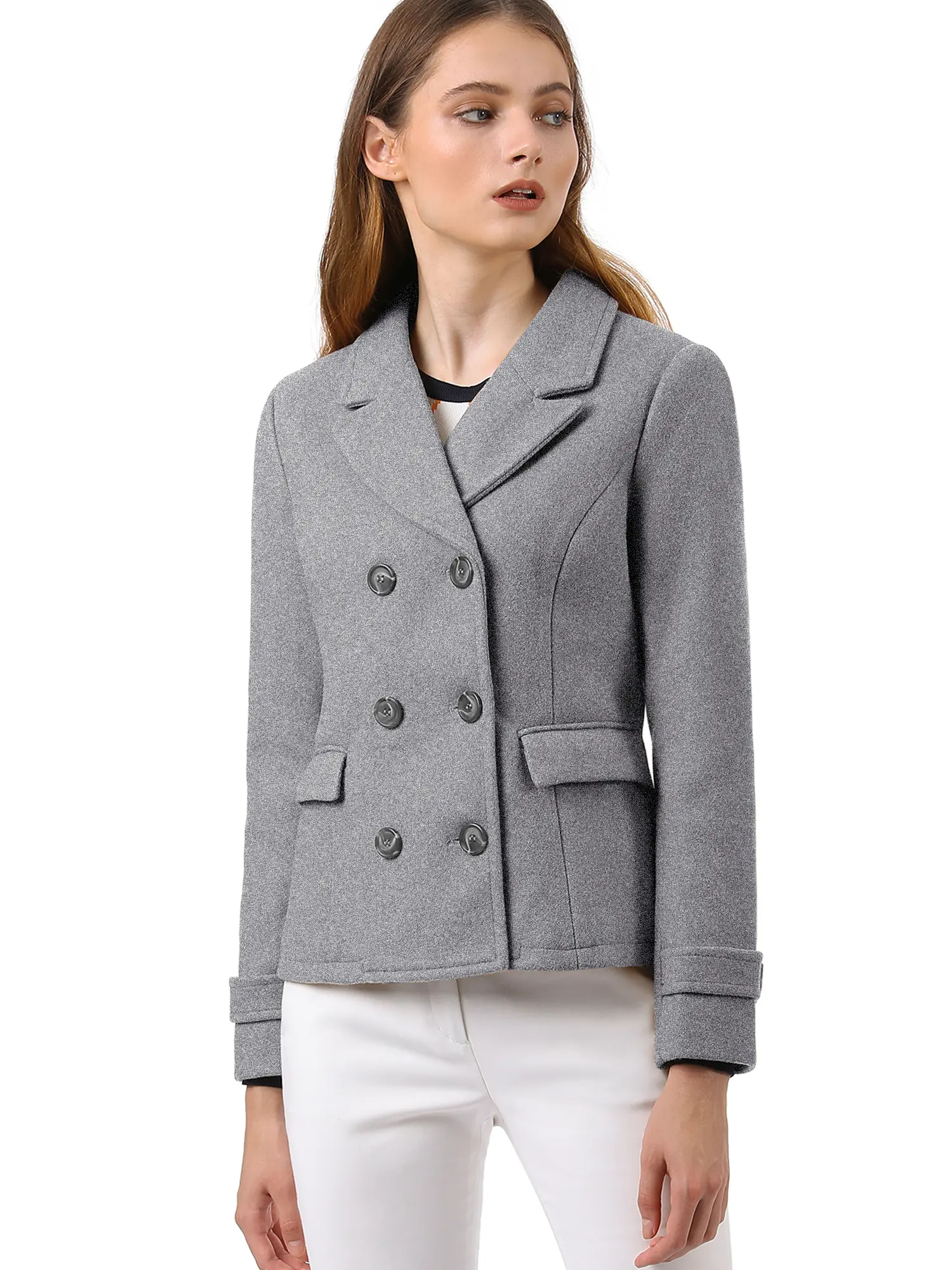 INSPIRE CHIC Women's Notched Lapel Double Breasted Pea Coat