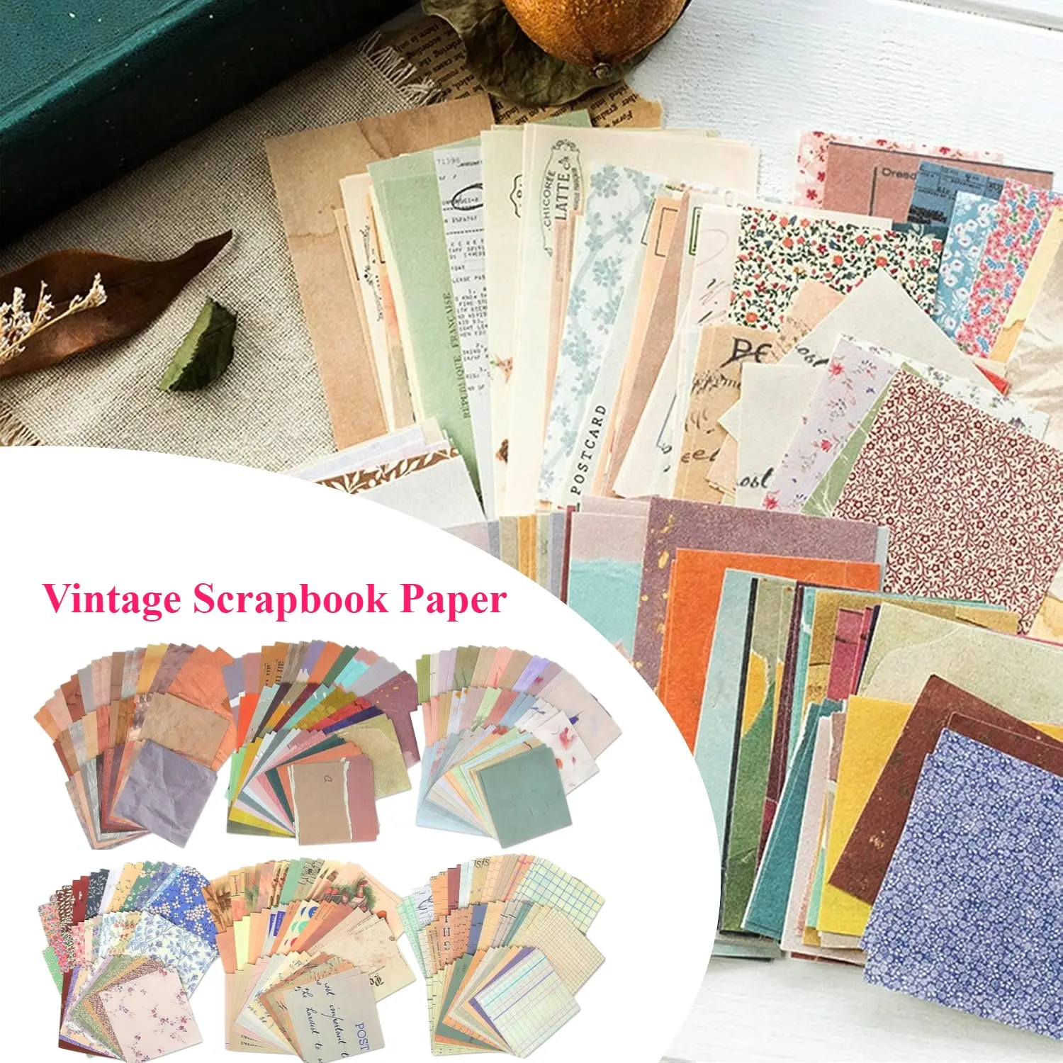 Vintage Scrapbook Paper (360 Sheets in 6 Packs) - Multicolor Rectangular Matte Craft Vintage Material Paper, Ideal for Scrapbooking, DIY Projects