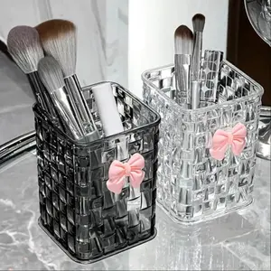Transparent Acrylic Makeup Brush Holder, Cute Bow Pen Pot, Desktop Organizer, Stationary Organizer Holder, Modern Design Desk Accessories for Office School Home Use, Beauty Supplies Organizer