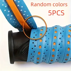 5PCS Thick Adhesive Non-Slip Ribbed Overgrip with Holes, Sweat-Absorbing Tape for Badminton, Tennis Rackets