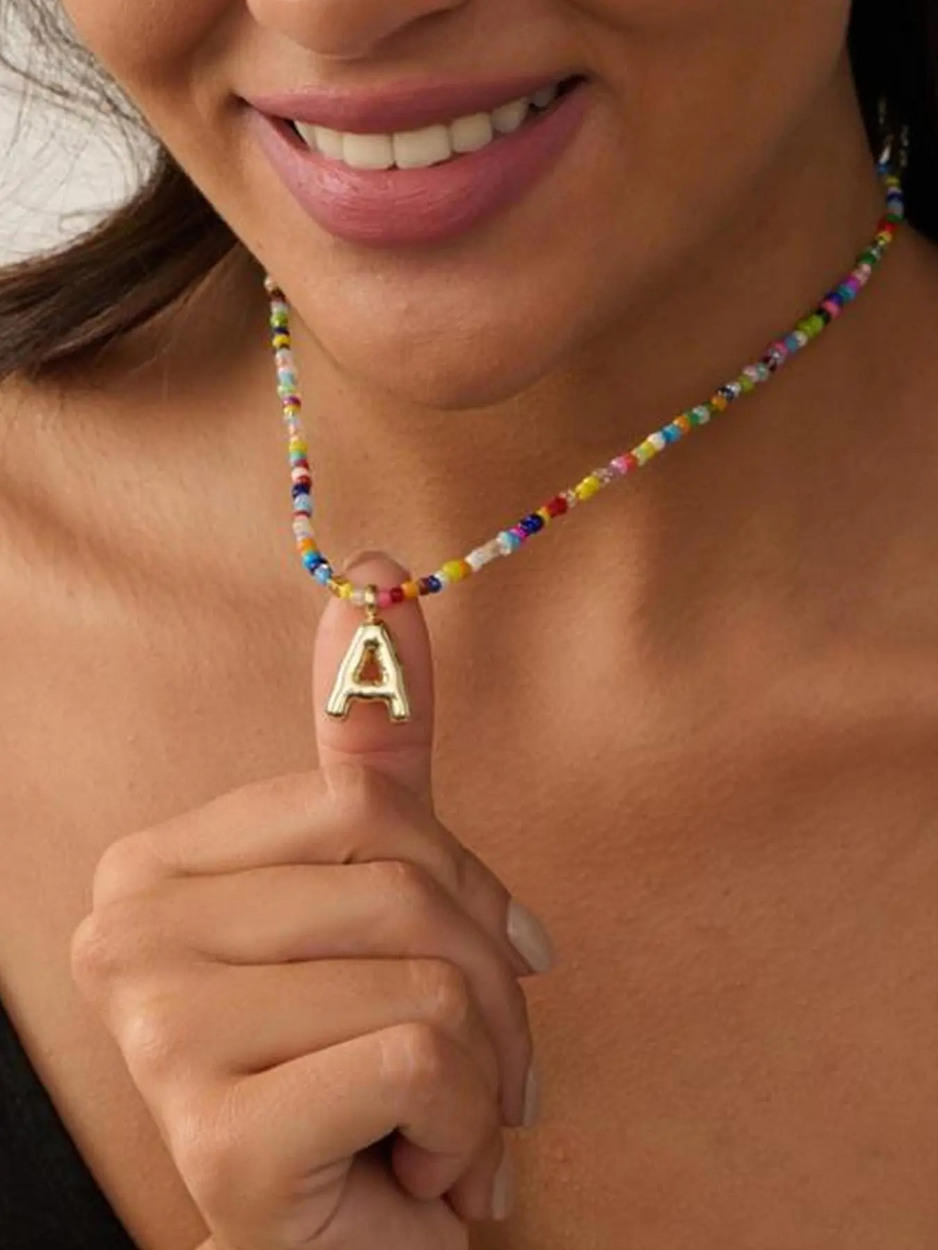 Women's colorful letter necklace, bubble-shaped initial necklace, handmade beaded necklace, Boho Style Jewelry, beach Bohemian style necklace, Mother's Day gift