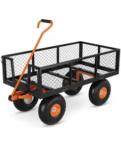GarveeLife Steel Garden Cart Heavy Duty, 900 LBS Capacity Outdoor Utility Cart with 10 in Wheels, 3 in 1 Metal Garden Wagon for Gardening Soil, Tools, and Plant Transport