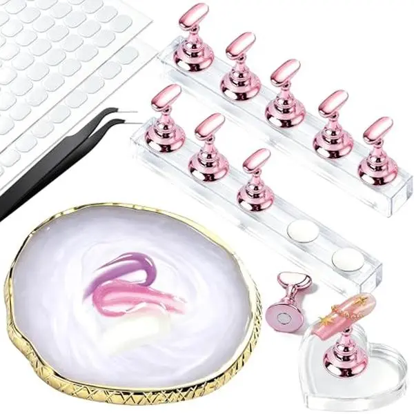 FANDAMEI Nail Holder For Painting Nails, Nail Stand With Nail Art Palette, Nail Art Tools, Nail Stand For Press Ons, Nail Tools, Nail Supplies For Nail Art DIY, Nail Salon, For Beginners, Professional