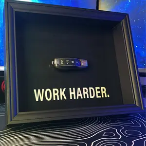 Single Modern Rectangle Luxury Car Key Shadow Box Frame - "WORK HARDER" - Wall Display, Office Decor