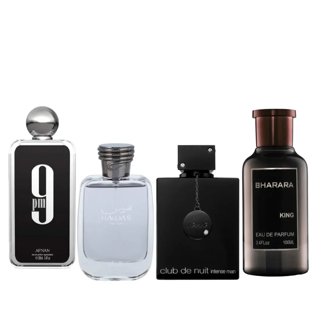Club de nuit black + Hawas + 9pm + Brarah king - Fragrance Gift Bundle, Long Lasting Fragrance, Aromatic Amberwood