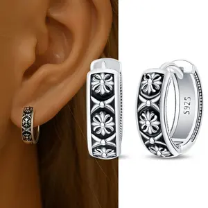 925 Sterling Silver Antique Style Hoop Earrings For Women Men Jewelry