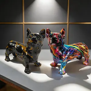 New Animal Sculpture Fashion Hot Sale Corgi Dog Decoration Home Living Room Creative Dachshund Dog Resin Crafts