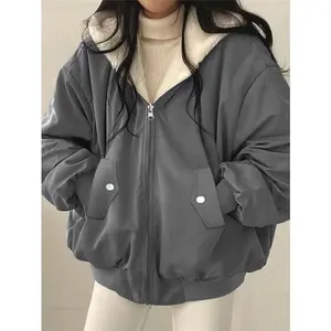 Women's Heavyweight Full-Zip Hooded Winter Coat - Thick Double-Sided Outer Jacket with Full-Length Zipper Closure, White Piping & Full-Length Zipper, Machine Washable & Dry Cleanable, Solid Color Winter Coat for , Casual Outerwear ( Tops Womenswear