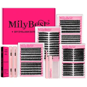 MilyBest 4 Styles Lash Clusters Kit,1 Set Mixed Length Individval Eyelash Extensions Kit,Self Grafting False Eyelashes with Tweezers&Glue&Remover,Prefessional Eye Makeup Accessories for Women