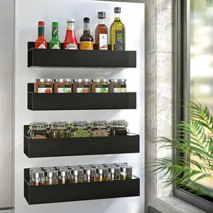 Set of 4 Magnetic Spice Racks with Hooks – Rustproof Metal Storage for Kitchen, Pantry & Fridge | Easy Magnetic Organization for Herbs, Spices & Drinks