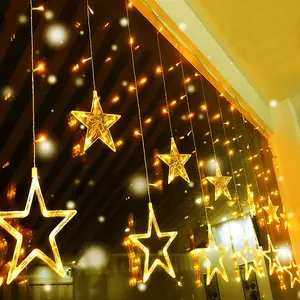 Christmas Curtain Lights 12 Stars 138 LED Window Lights Indoor LED Christmas Lights for Bedroom Wedding Party Wall Hanging Decoration Ornaments Glowing Plastic Stakes