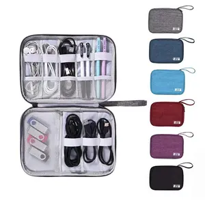 Electronics Organizer Travel Case Portable Waterproof Cable Organizer Bag for Small Charging Cords Cables SD Card Grey