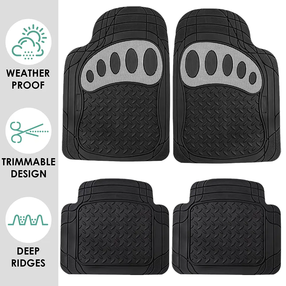 Waterproof Universal Fit Car Floor Mats, Rubber Car Carpet Mats, Black Car Mats with Anti-Slip Nibbs Backing & Driver Pad Fit for SUV,Vans,sedans, Tru