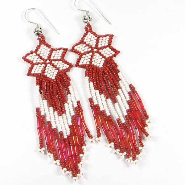 Handmade Red Seed Bead Flower Earrings, Fashion Costume Jewelry Accessories