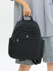 Women's backpack solid color clean color backpack zipper closure fashionable, versatile, casual and simple, suitable for students to go to school, commute to work, shopping, large capacity women's backpack Casual Travel Backpack