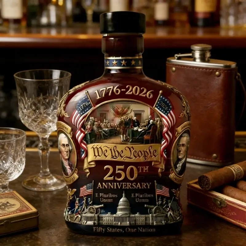 American 250th Anniversary Whiskey Bottle - 1776-2026 Commemorative Flask Suitable for Whiskey Collectors, Historical Gift for Decor, & Dining Display, 250 Years Celebration Edition