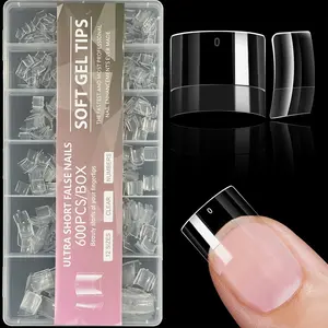 600Pcs Short Gel Nail Tips Square Press on Nails Clear Fake Nails, Nail Extensions, 12 Sizes Half Cover Soft Gel Nails Tips Kit for False Nails Extension Artificial Fingernails DIY Press On Nails Home DIY Nail Salon, Salon Quality Nails