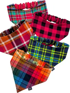 Plaid Scrunchie Dog Bandana, Handmade Stretchy Elastic Pet Bandana, Double Layer Durable Cotton Flannel Bandana for Small, Medium and Large Dogs, Gift for Dog, Made in the USA