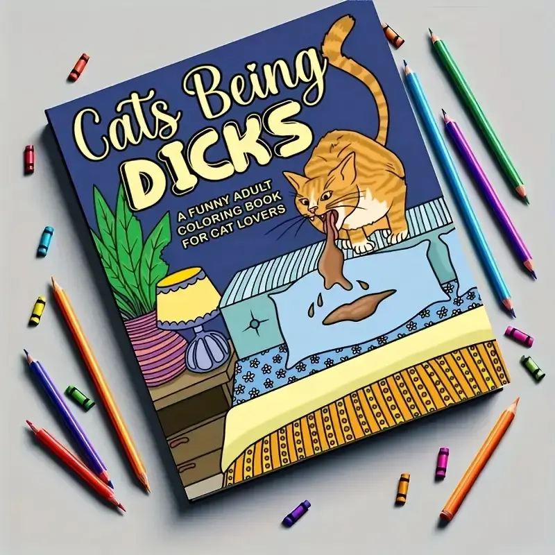 Humorous Cat Lovers Adult Coloring Gift Book with Funny Cat Illustrations, High-Quality Cover Art for Relaxation and Home Decor, Themed Coloring Books