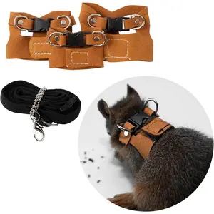 3Pcs Adjustable Rat Harness and Leash Walking Vest Traction Rope for Small Animals Squirrel Gerbil Chinchilla (Brown)