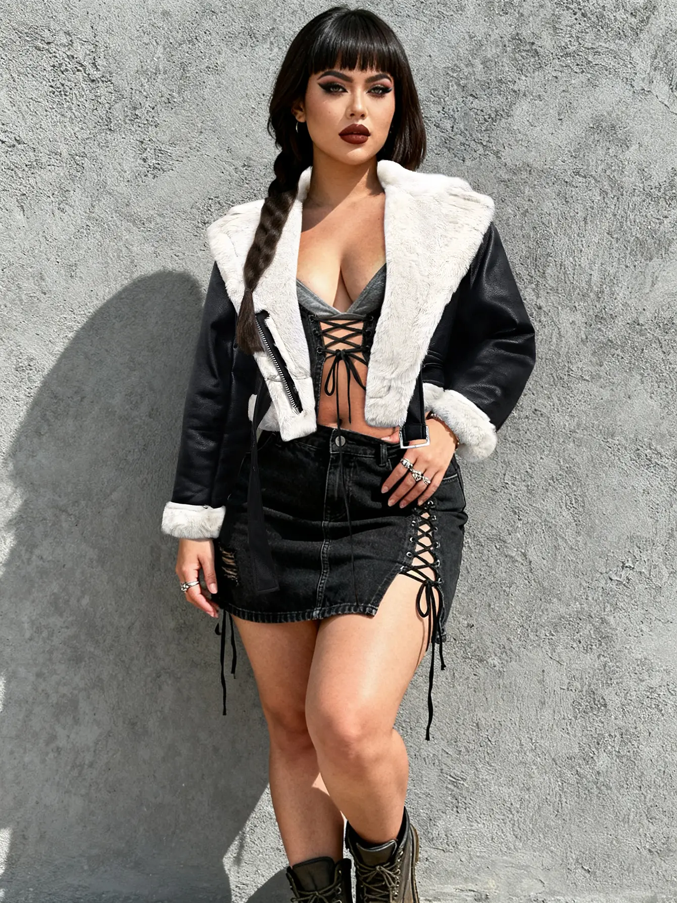 Faux Leather Shearling Jacket - Winter Warm Aviator Coat with Fur Collar