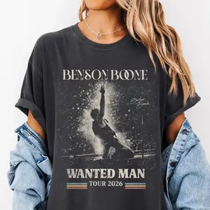 Benson Boone Wanted Man Tour 2026 Concert Tee in Comfort Colors Retro Graphic Style – Vintage Faded Oversized Heavyweight T-Shirt, Soft Cotton Unisex Relaxed Fit for Casual Streetwear and Everyday Chill