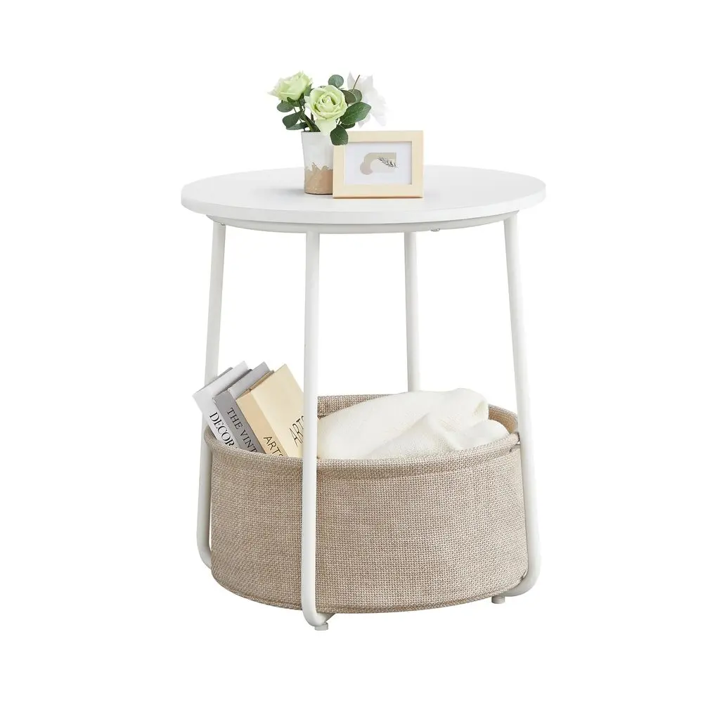 VASAGLE LILEA Collection - Small Round Side End Table, Modern Nightstand with Fabric Basket