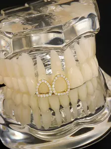 Double Heart Hollow Out Hip Hop Rhinestone Teeth Grills, Festival Unique False Teeth Decoration