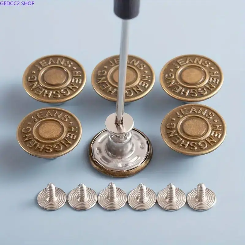 40PCS Metal Jeans Buttons Replacement Kit – Adjustable No Sew Snap Tack Buttons with Screwdriver, Removable Jean Waist Buttons for Pants Repair & DIY Clothing Fit