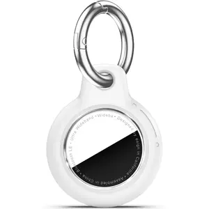 Car Key Chain for Apple AirTag,PC Hard Shell Car Automotive Key Fob Cover with Metal Keyring for Vehicle Interior, Waterproof Tracker Case for Car SUV Truck Keys -White
