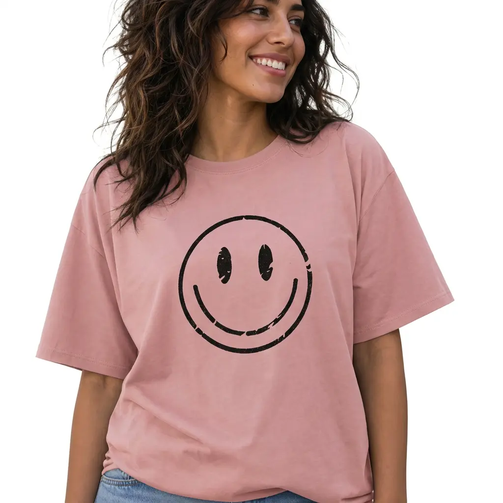 Retro Smiley Face Shirt Women Plus Size Happy Face Graphic Tee Cute Casual Top