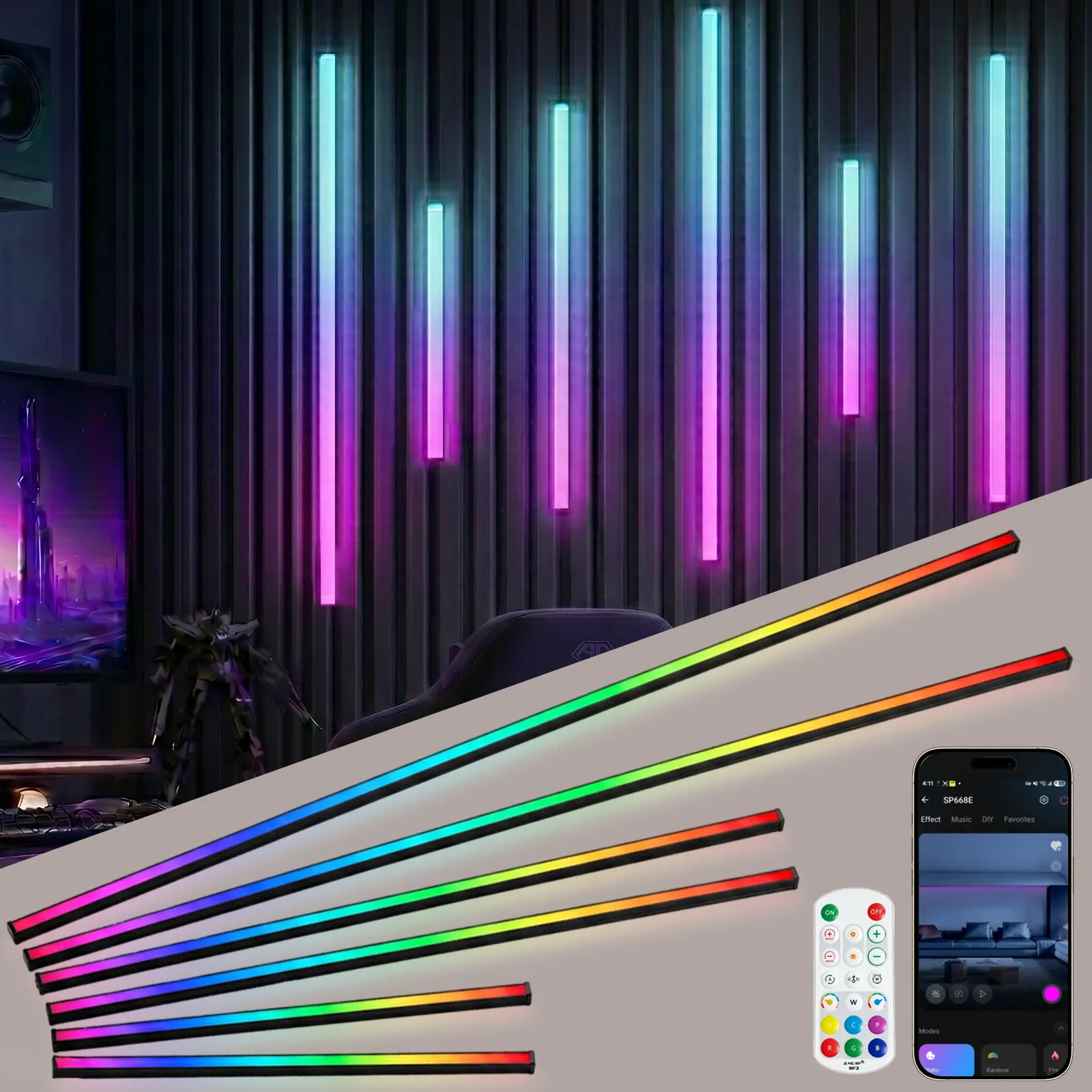 DEMILARE RGB+IC Slat Wall LED Lights, 6PCS Kit for Acoustic Panels & Wood Slat Walls, Smart Color Chasing LED Strip Lights with WiFi APP, Alexa Voice, DIY Ambient Lighting for TV Wall, Media Room, Bedroom & Home Decor,home makeover,back to school shopping