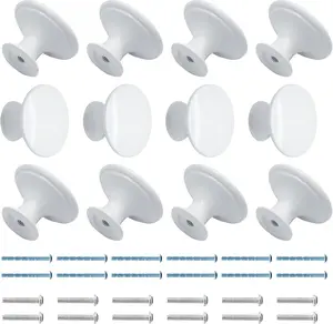 12 Pcs White Cabinet Knobs Metal Round Dresser Handle Knobs 1.18" Diameter Kitchen Cabinet Hardware(with Mounting Screws)