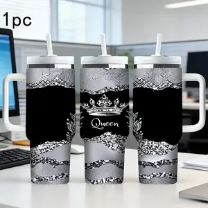40oz/33oz/32oz/30oz/20oz/18oz/17oz/10.5oz Queen Stainless Steel Insulated Tumbler Drinkware | Silver Glitter Crown Print Aesthetic | Keep Drinks Hot/Cold All Day! Perfect Luxury Gift for Her