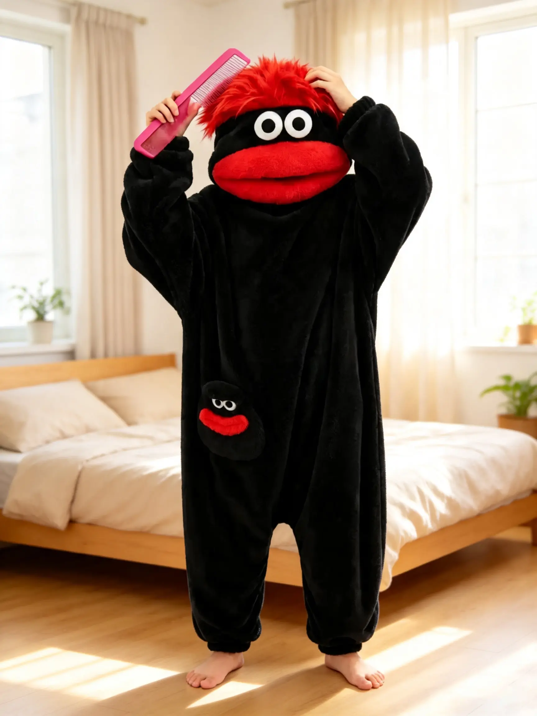 Funny Big Mouth Monster Onesie Pajamas Oversized Plush Fleece Hooded One Piece for Sleep & Party Halloween costumes