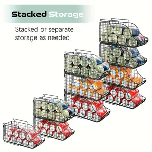New 4-Pack Stackable Can Dispenser - Space-Saving Kitchen Pantry Organizer with Easy-Grab Handles for Cabinet and Countertop Boxes Metal