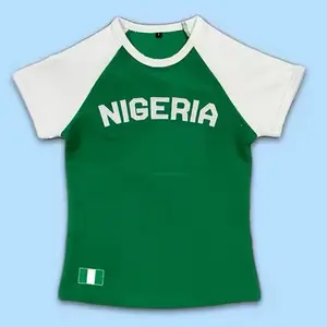 Nigeria Baby Tee - Green Top with White Sleeves, Short Sleeves, Country Name Print, Women's Top - Womenswear