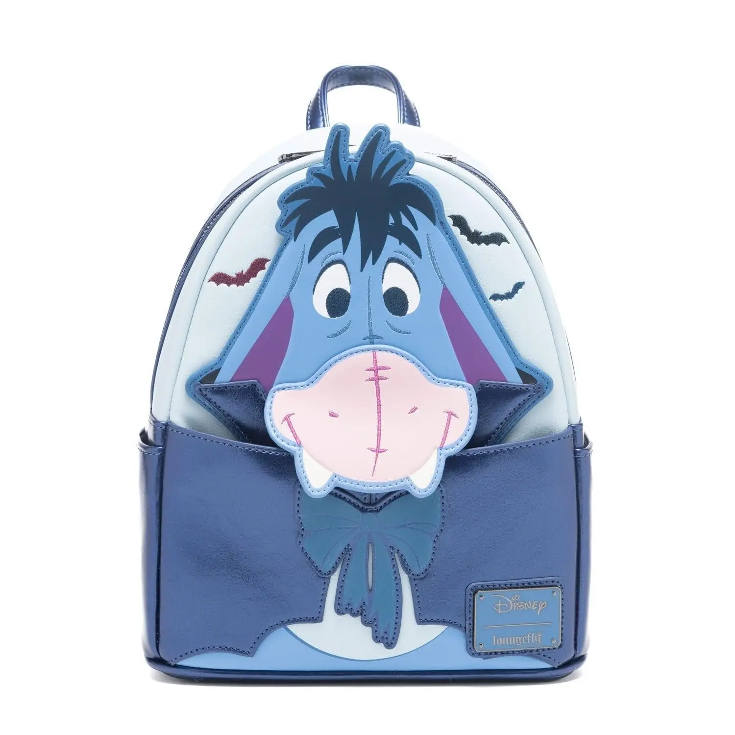Loungefly Disney Winnie The Pooh Vampire Eeyore Cosplay Faux Leather Mini Backpack - 707 Street Exclusive, Bat Graphic Print, Glow in the Dark, 9”w x10.5”h x4.5”d, Adjustable Strap, Halloween Goth Functional Bag, Collectible, Casual Wear, Spooky Season, C