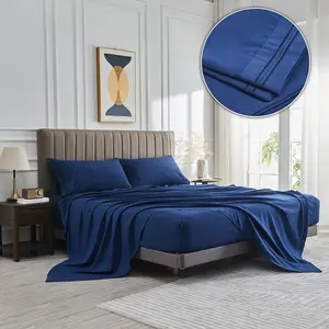 Navy Blue 4-Piece Ultra-Tight Knit Microfiber Bed Sheet Set - Durable Bedding Accessories, Secure Deep Pocket Fitted Sheets, Luxury Hotel-Style, Easy to Care, Wrinkle Resistant, Machine Wash (Queen & King Sizes, Father's Day Gift)