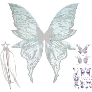 Fairy Wings Costume Set for Adults - Cosplay Accessories with 31.5"x29.5" Butterfly Wings for Halloween, Party