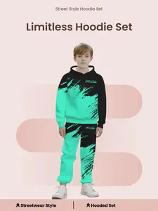 Colorblock Limitless Hooded Set, 3D Street Style Cool Men's Sweatshirt & Pants Two-Piece, Casual Slim-Fitting, Streetwear