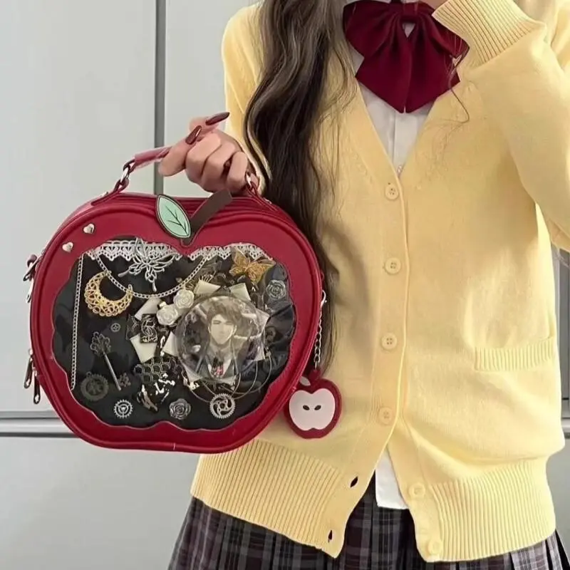 Y2K New Niche Design Apple Ita Backpack Harajuku Girl Transparent Pocket Cute Crossbody Bag DIY Display Knapsack Fashion Handbag