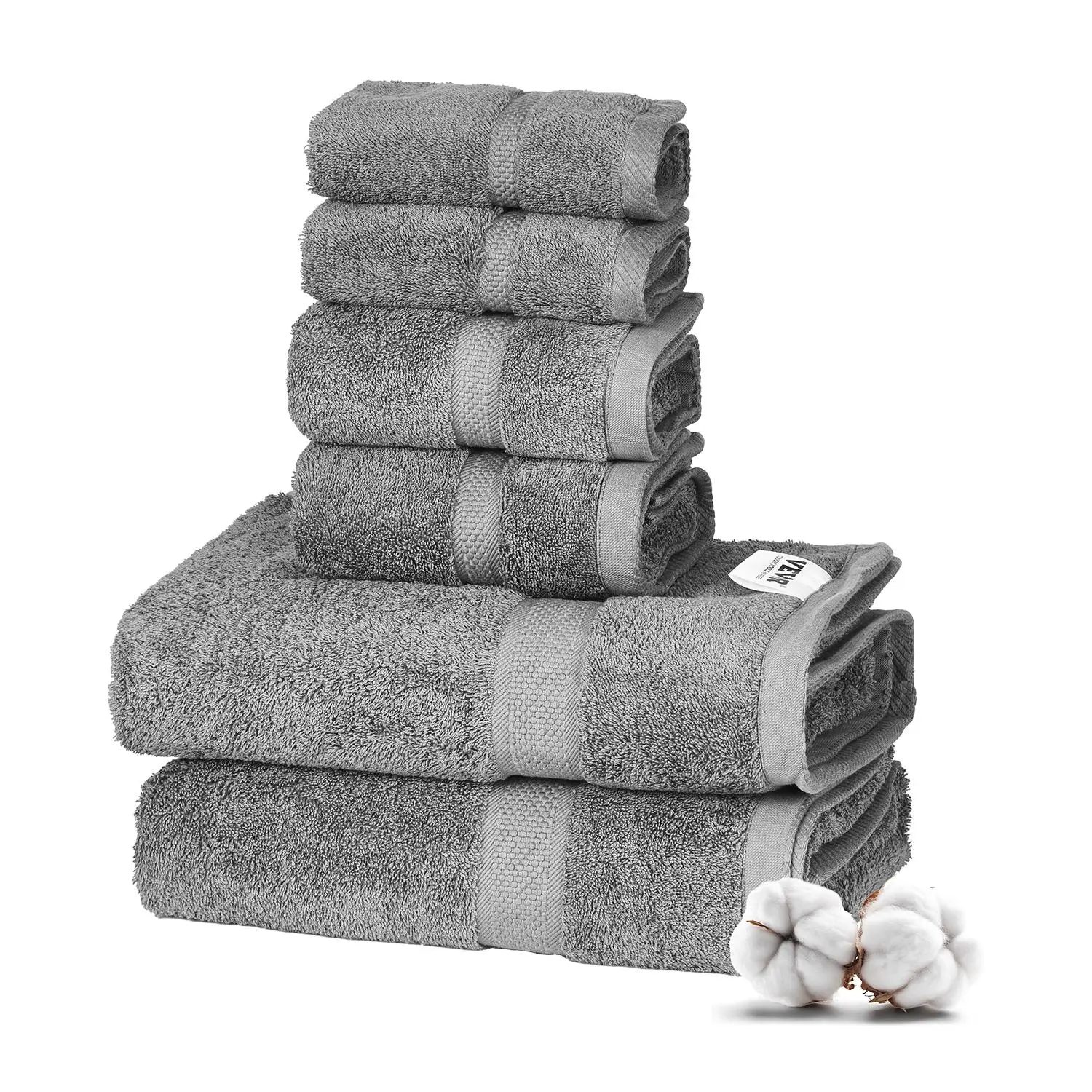 【DealsForYouDays】VEVOR 6-Piece Towel Set, 600 GSM 100% Cotton Towels for Bathroom, 2 Bath Towels, 2 Hand Towels & 2 Washcloths - Highly Absorbent & Quick Drying