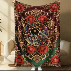 Gothic Rose Pentagram Blanket, Dark Romantic Witchy Warm Blanket, Baroque Floral Sofa Blanket Sofa Blankets, Nap Blankets, Bedroom Decorations, Holiday Gifts, Suitable for Sofas, Bedrooms & Gothic-Style Decor, All-Seasons Use