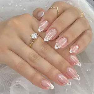 French Style Fake Nail, 24pcs/set Colorblock Glitter Base French Tip Press on Nails with Nail File & Tape, Removable Nail Art Design Artificial Full Cover