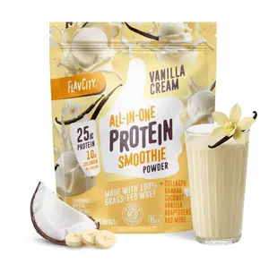 FlavCity Vanilla All in One Protein Shake Powder - On the Go Meal Alternative + Collagen Peptides, Reishi & Cordyceps - Focus, Skin, Hair & Joint Support - 100% Grass Fed Whey, 20 Servings