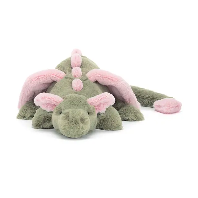 Jellycat Style Dragon Plush 50cm-  Cute Sage Green & Pink Stuffed Animal