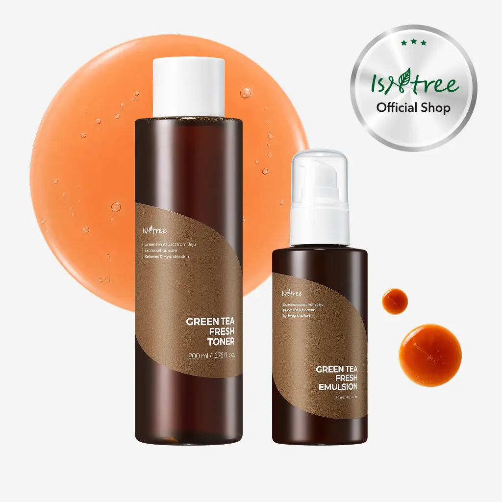 [isntree Official Shop] Green Tea Fresh Sebum Care Duo - Toner 6.76 fl.oz / 200ml + Emulsion 4.05 fl.oz / 120ml for oily skin, oil-water balance and hydration, Korean Skincare