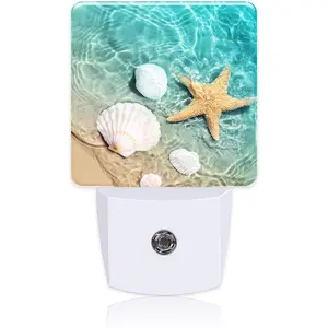 Starfish and Seashell On Beach Night Light,Modern Night Lights Plug into Wall,Dusk to Dawn Sensor Nightlight for Kids Bathroom Kitchen Hallway Bedroom Decor